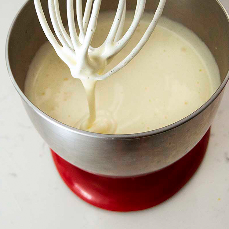 Batter ribbon drooping from stand mixer whisk